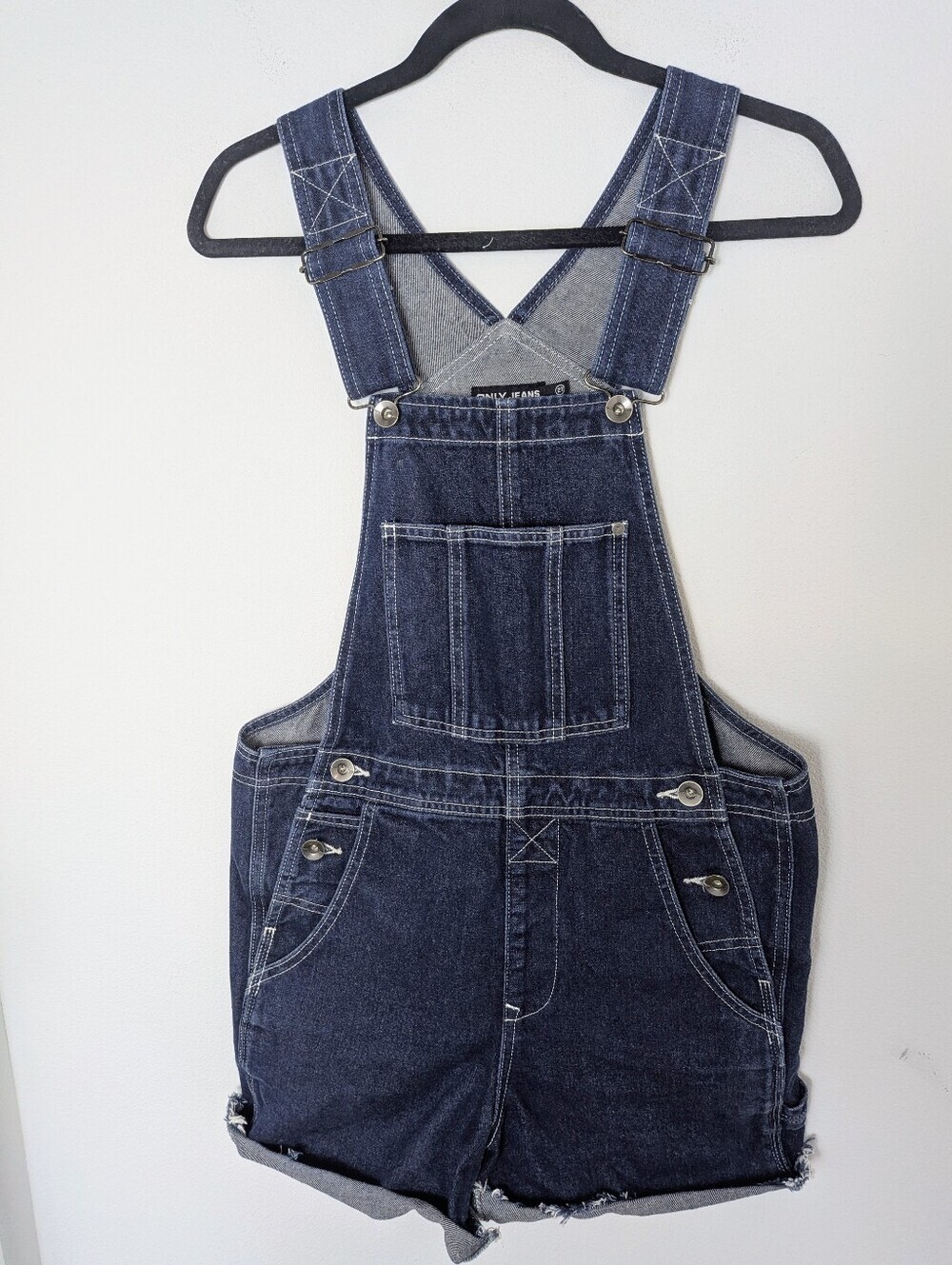 Only Jeans Shortalls Blue Shorts Jean Denim Bib Overall Size 27" S/M EUC